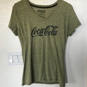 Coca-Cola Army Green V-Neck Tee Size L